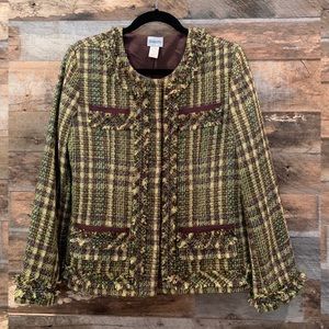 Chico’s Size 1 Green & Brown Tweed Blazer
